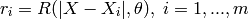 r_i = R(|X - X_i|, \theta), \; i = 1, ..., m