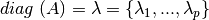 diag \; (A) = \lambda = \{\lambda_{1},...,\lambda_{p}\}