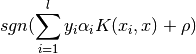 sgn(\sum_{i=1}^l y_i \alpha_i K(x_i, x) + \rho)