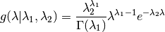 g(\lambda|\lambda_1,\lambda_2) = \frac{\lambda_2^{\lambda_1}}
{\Gamma(\lambda_1)} \lambda^{\lambda_1-1} e^{-\lambda_2 {\lambda}}