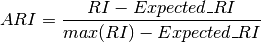 ARI = \frac{RI - Expected\_RI}{max(RI) - Expected\_RI}